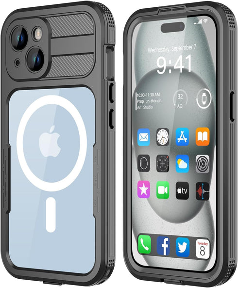 Design for iPhone 15 Case Waterproof 6.1‘’, Full Body Protective Shockproof Dustproof Phone Case for iPhone 15 - with Screen Protector (Black)...