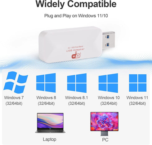 New AC1300 USB WiFi Adapter- 2.4G/5G Dual Band Wireless Network Adapter for PC Desktop, MU-MIMO WiFi Dongle, USB 3.0, Supports Windows 11, 10, 8.1...