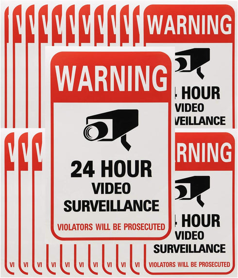 Tupalizy 24 Hours Video Camera Surveillance Sign Stickers Decals Self-Adhesive Home Business Alarm System Security Label Stickers for Window Wall ...
