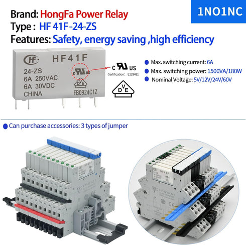 Electromagnetic Relay 24V DC/ 24V AC SPDT 6A with LED Indicator, Socket Base, DIN Rail, Ultra Thin 6.2mm, UL CE VDE Certification...