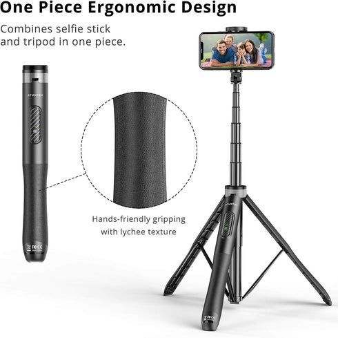 ATUMTEK 51" Selfie Stick Tripod, All in One Extendable Phone Tripod Stand with Bluetooth Remote 360° Rotation for iPhone and Android Phone Selfies...