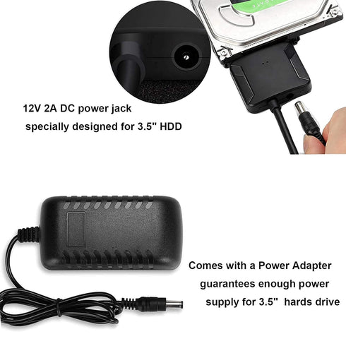 SATA to USB 3.0 Adapter, External Hard Drive Converter Cable for 2.5" 3.5" HDD, SSD with Power Supply...