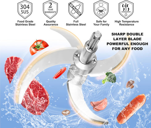 Full Steel Food Processor Blade Plastic-Free Chopping Blade for 8 Cup(2L) Bowl, Compatible with Syvio HOMEASY KOIOS HOVOBO Kitchen-in-the-box and ...