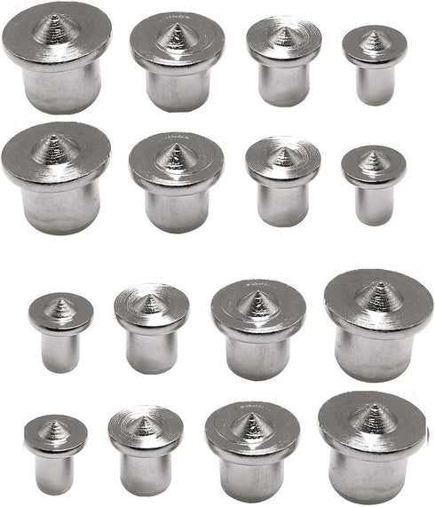 2 Sets Panel Furniture Positioning Woodworking Round Tenon 1/4", 5/16", 3/8", 1/2" Solid Wood Pin Center Punch Thimble for Woodworking Tool...