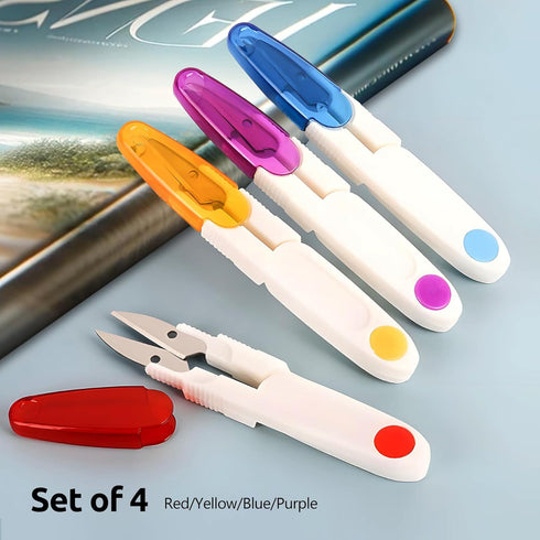 4PCS Compact 4 Inch U Shaped Portable Scissors with Protective Safety Cover for Yarn, Cross-Stitch, Thread, Sewing - Ideal for Craft, DIY, Stitch ...