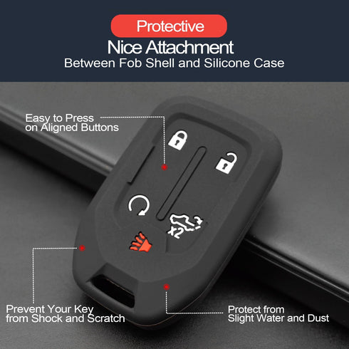 2pcs Compatible with Chevrolet Silverado 1500 2500 3500 HD GMC Sierra 1500 2500 3500 HD Limited 5 Buttons Key Fob Cover Case Key Chain Protector K...