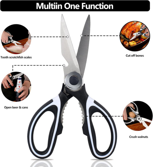Kitchen Shears, Stainless Steel Cooking Scissors, Multifunctional Heavy-Duty Kitchen Scissor for Fish, Poultry, Meat, Chicken, BBQ, 2-Packs (Black...