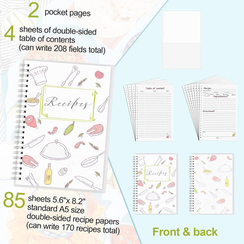 PECULA Recipe Book, 5.6"x 8.2" Recipe Book To Write In Your Own Recipes, Blank Recipe Book, Recipe Notebook, Recipe Journal Hold 170 Recipes...