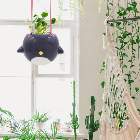 Cute Bird Hanging Planter for Indoor Outdoor, Ceramic Flower Pot Plant Holder for Succulent Cactus, Gardening Flowerpot for Plant Lover (Plants No...