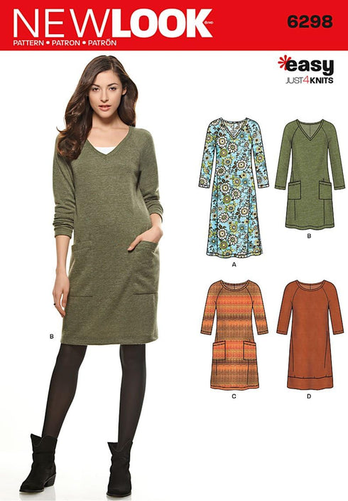 NEW LOOK U06298A Misses' Knit Dress Sewing Template...