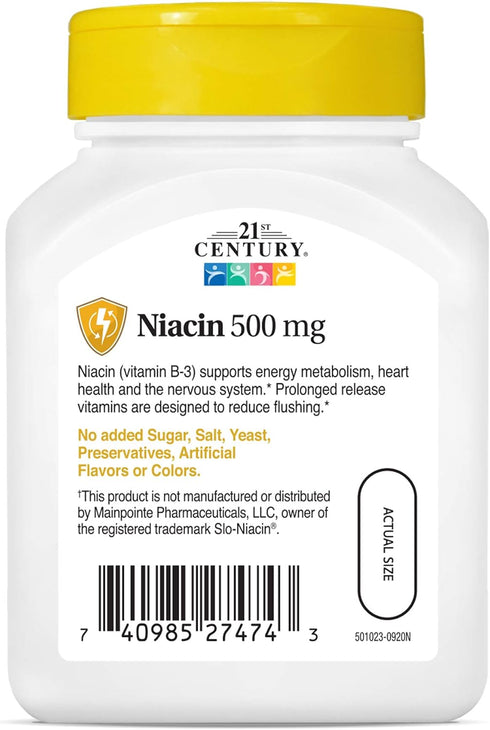 21st Century Niacin 500 mg Prolonged Release Tablets, 100 Count (27474)...