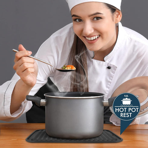 HOTEC Silicone Trivets for Hot pots and Pans, Heat Resistant for Kitchen Counter Dish Drying Mat, Set of 2 Dark Grey...