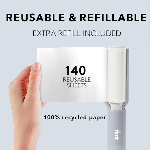 Flint Plus XL Retractable Lint Remover & Pet Hair Roller for Clothes – Refillable & Reusable Lint Roller with 140 Extra Sticky Tear-Off Sheets – V...