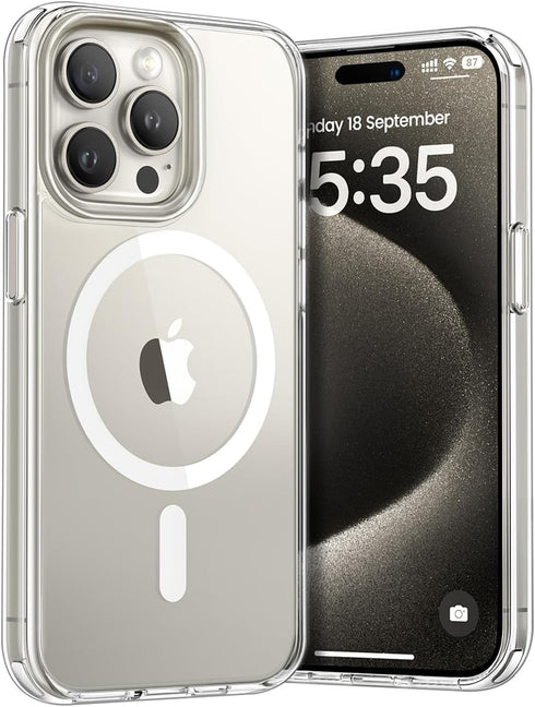 Lamicall Clear Case for iPhone 15 Pro - Transparent Case with Magsafe, Anti-Yellowing, Military Grade Drop Protection, Scratch-Resistant, Slim & P...