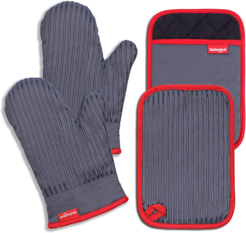 Oven Mitts and Pot Holders Set, Hot Pads for Kitchen Cooking Grill, 500? Heat Resistant Oven Mit, Pure Cotton and Terrycloth Lining, Heavy Duty Th...