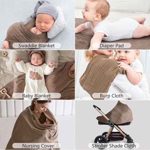 Muslin Nursing Cover for Baby Breastfeeding, Breathable 100% Cotton 5.6 * 2.6 FT Snap-Button Design Versatile Muslin Nursing Covers for Mom's Priv...