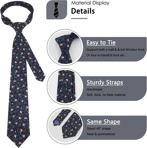 Mantieqingway Ties for Men, 2.76'' Cotton Floral Tie Men's Neckties for Weddings Groomsmens Dances Party Valentine's Day...