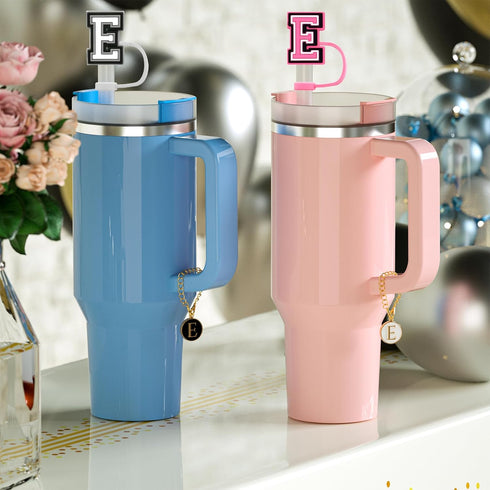 10mm Straw Cover Cap for Stanley Cup 30 Oz 40 Oz Initial Straw Topper with 2PCS Letter Charm Name ID Accessories for Stanley Tumbler...