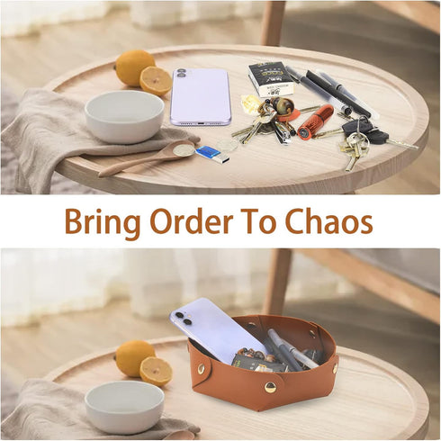 Valet Tray Desktop Storage Organizer, 2 Packs Premium Leather Anti-scratch, Portable Decorative Bowl for Keys Jewelry Makeup Watches, for Entryway...