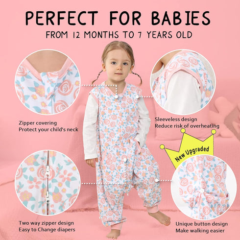 WONDAY Toddler Sleep Sack, Sleep Sack 2t-3t, Sleep Sack Baby Wearable Blanket, Sleeping Bag Toddler Baby Sleep Sacks with Feet, Sleeveless Soft To...