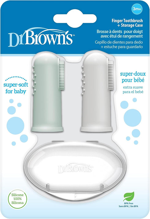 Dr. Brown's Silicone Finger Toothbrush for Baby with Travel-Storage Case, 3m+, Gray and Light Green, 2 Count, (Pack of 1)...