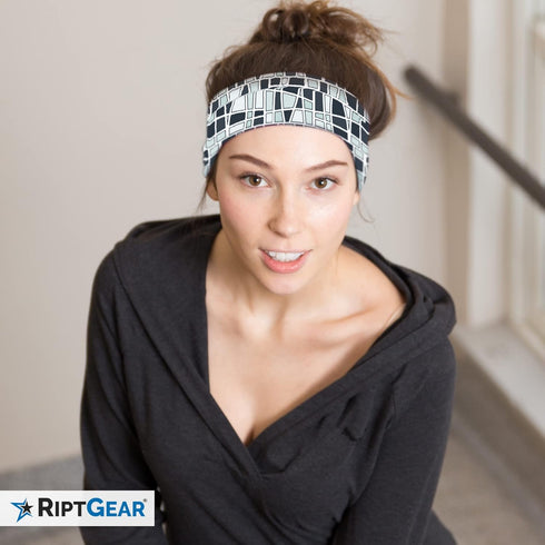 RiptGear Stretch Sport Headband for Women (Mosaic Black) — Made of Non-Slip Sweat Wicking Fabric — Great for Yoga, Running or The Gym — Soft Headb...