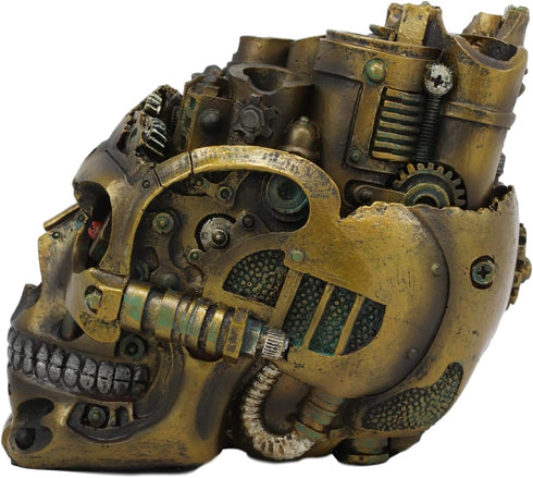 Ebros Gift Mad Max Steampunk Geared Cyborg Robotic Skull Decorative Box Figurine Skull Bowl Container Jewelry Trinket Storage Stash Box Or Pen Mak...