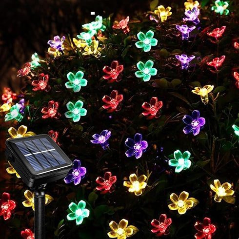 Solar Flower String Lights, 50LED 23Ft Cherry Blossom String Lights, 8 Modes Sakura Fairy Lights Outdoor, IP65 Waterproof Flower Lights for Garden...