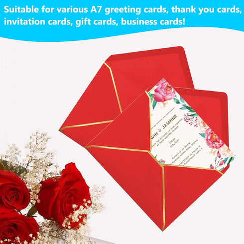 50 Pack 5x7 Envelopes for Invitations with Gold Border, Self Adhesive A7 Envelopes with V-Flap for Greeting Cards Gift Cards, Invitation Envelopes...