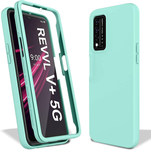 Design Heavy Duty Case for T-mobile Revvl V+ Plus 5G Case with Built-in Screen Protector Dual-Layer PC Silicone Shockproof Protective Cover (Green...