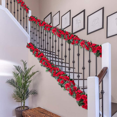 LESING Rose Garlands Artificial Rose Vines, 4PCS(28.8FT) Fake Silk Flower Vines with Greenery Plants for Wedding Hanging, Home Office Arch, Garden...