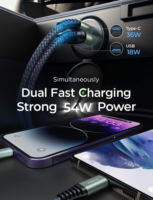 AINOPE for?Apple MFi Certified? 67.5W iPhone Car Charger Fast Charging Cigarette Lighter USB Charger, Mini USB C Car Charger Adapter for iPhone 14...