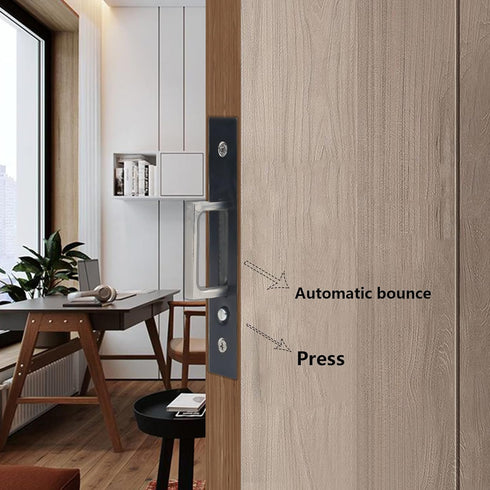 Dontay Pocket Door Edge Pull Brushed Nickel, Push Automatic Bounce Switch, Hidden Handle, Sliding Door Pull Hardware, Flush, Large Enough Pull Rin...