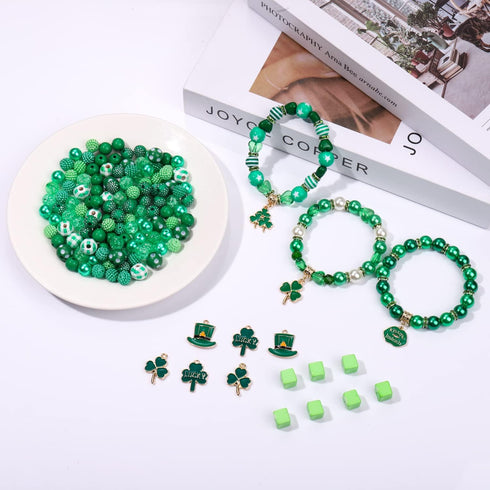 2566PCS+ St. Patrick's Day Beads for Jewelry Making Green Heishi Pearl Star Letter Clay Wooden Irish Round Loose Beads with Enamel Luck Shamrock H...