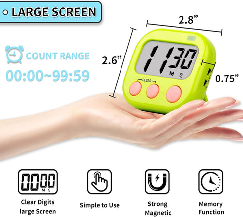 Timer for Kids Teachers Digital Kitchen Timers for Cooking Large Magnetic Classroom Timer 2Pack-Blue Green...