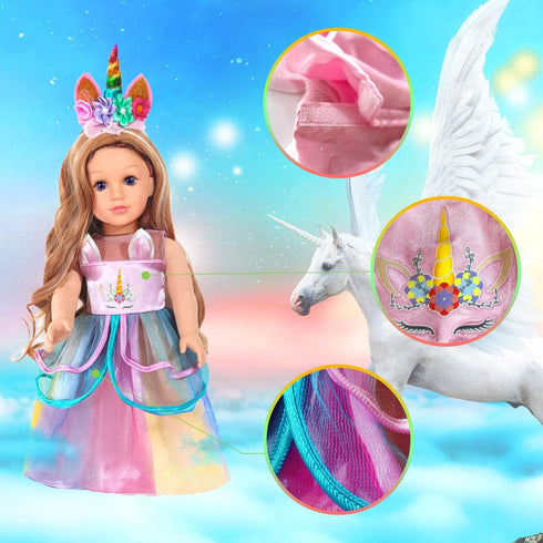 2-Sets 18-inch Doll-Clothes Set - Unicorn Clothes with Hair Clip and Headband - Compatible with All 18 inch Dolls Accessories for Kids -Pink...