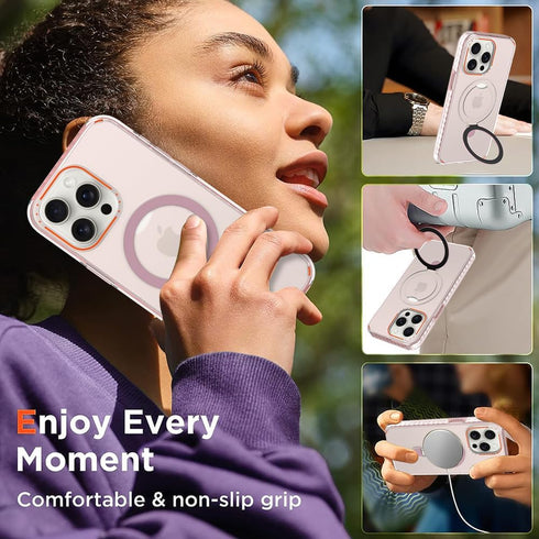 Phone Case Compatible with iPhone 15 Pro Max?Compatible with Magsafe?with Metal Ring Invisible Stand,Pink Translucent Matte Back (TPU+PC Classic C...