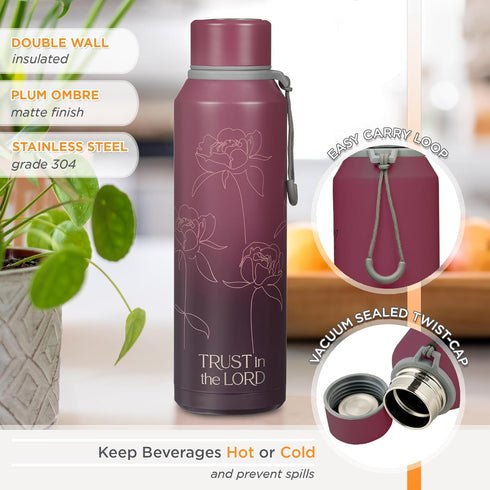 Christian Art Gifts Stainless Steel Double Wall Vacuum Sealed Insulated Water Bottle for Women: Trust in the Lord Bible Verse, Leak/Spill-proof, S...