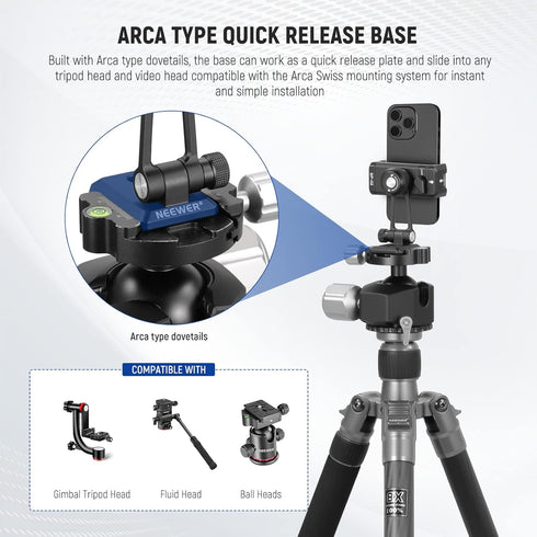 NEEWER Metal Phone Tripod Mount Adapter with Arca QR Base, Cold Shoe, 360° Swivel 180° Tilt, Phone Holder Compatible with iPhone 15 Pro Max Galaxy...