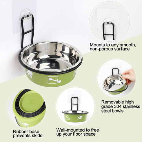 Elevated Cat Bowls, Wall Mounted Cat Food Dish, Raised Cat Food and Water Bowls, Stainless Steel Elevated Pet Bowls with Stand, Nonslip No Spill P...
