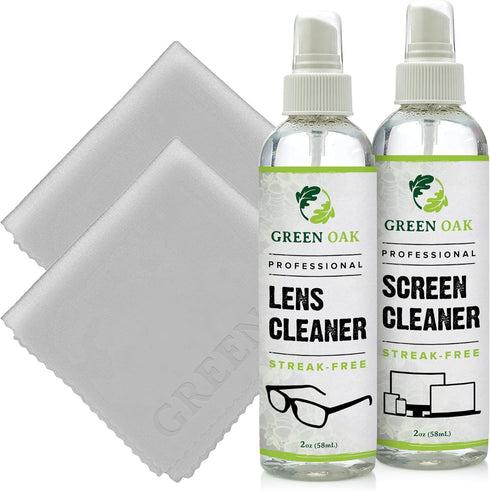 Lens and Screen Cleaner Spray Kit by Green Oak - Safely Cleans Monitors, Phones, Tablets, TVs, Laptops, Eyeglasses, Cameras, Other Screens and Len...