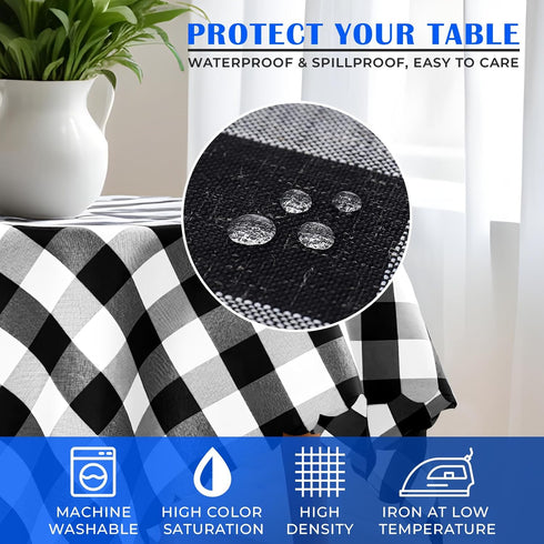 Buffalo Plaid Tablecloth 35 ? 35" - Black and White Checkered Tablecloth Style, Machine Washable Polyester, Waterproof, Easy to Care, Durable Smal...