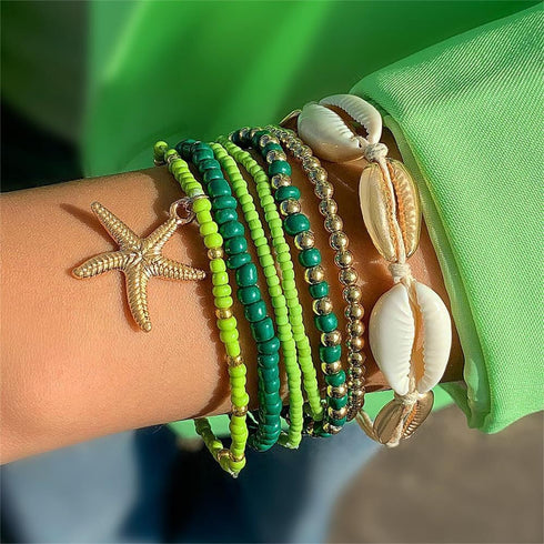 CSIYANJRY99 Shell Starfish Anklets Bracelet 7pcs Boho Seashell Beaded Anklet Hawaii Summer Beach Waterproof Surfer Starfish Anklets for Women...