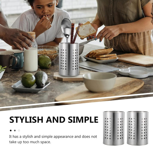 DOITOOL 2PCS Stainless Steel Kitchen Utensil Holders for Countertop Spoon Holder Silverware , Chopsticks Holder Spoon and Fork Holder for Restaura...