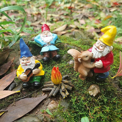 Dance Miniature Garden Gnome Set of 4 Fairy Garden Gnomes Accessories Campfire Little Garden Gnomes Outdoor Small Garden Gnome Figurines Ornaments...