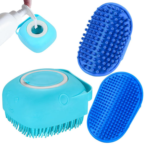 Dog Bath Brush, 3 Pcs Dog Shampoo Brushes, Dog Bath Scrubber, Pet Dog Shampoo Dispenser Brush, Silicone Dog Scrubber for Bath Massage Brush for Sh...