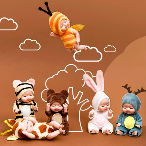 ONEST 6 Sets 4 Inch Dolls Cute Baby Dolls Include 6 Pieces Baby Mini Dolls, 6 Sets Handmade Doll Clothes...