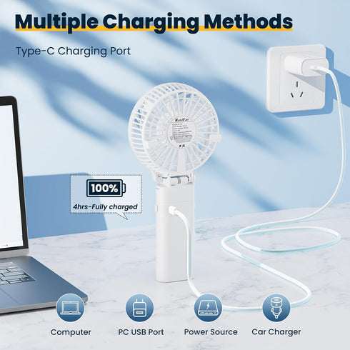 HandFan 5200mAh Portable Handheld Fan, Foldable Personal Fan, Battery Operated Rechargeable Fan, Portable Charger Design, 3 Speeds,5-20H Working T...