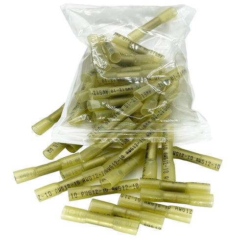 50pcs Heat Shrink Butt Connector, 10-12 AWG Yellow Electrical Butt Wire Connectors - Insulated Crimp Waterproof Butt Splice Terminal...