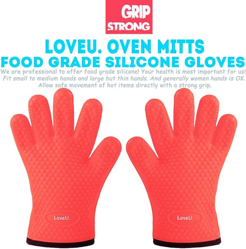 Kitchen Oven Gloves - Silicone and Cotton Double-Layer Heat Resistant Oven Mitts/BBQ Gloves/Grill Gloves - Perfect for Baking and Grilling - 1 Pai...